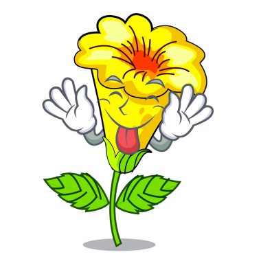 Dil dışarı Allamanda çiçek maskot izole