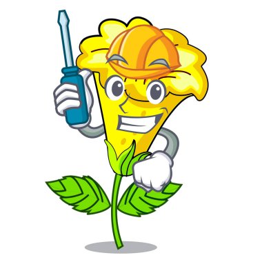 Otomotiv Allamanda çiçek maskot izole