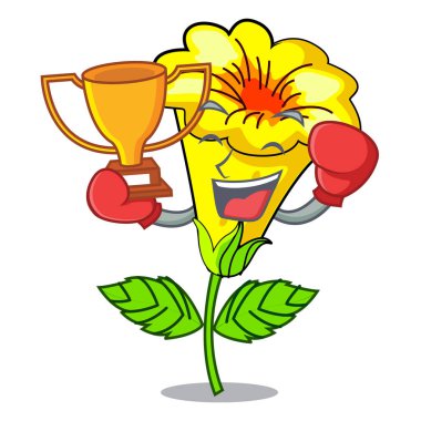 Boks kazanan Allamanda çiçek maskot izole