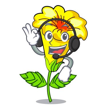 Maskotu izole kulaklık Allamanda çiçek ile