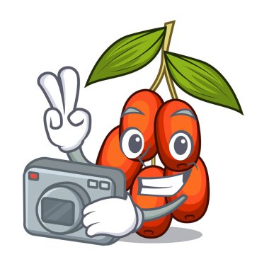 Şekil maskotu içinde fotoğrafçı hünnap meyve