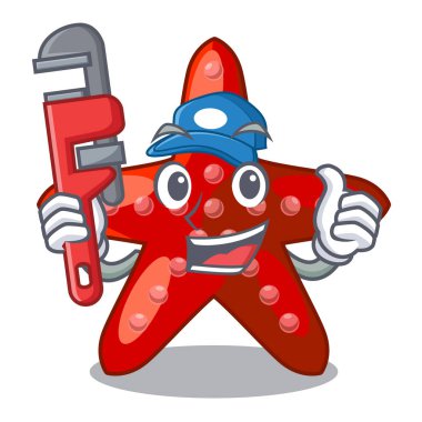 Tesisatçı oyuncak kırmızı deniz yıldızı karikatür tablosunun üst kısmındaki