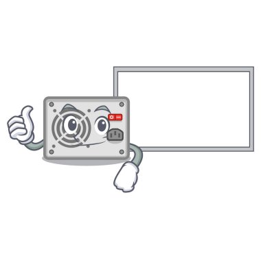 Başparmak yukarıya karikatür izole kurulu güç kaynağı ile