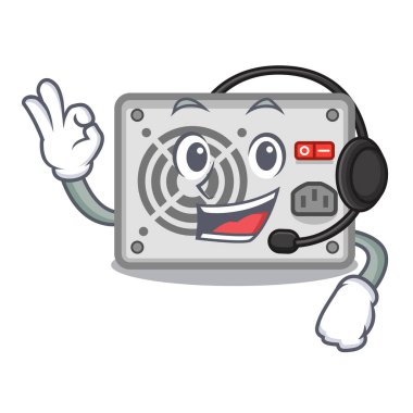 Kulaklık karikatür güç kaynağı ile bilgisayar