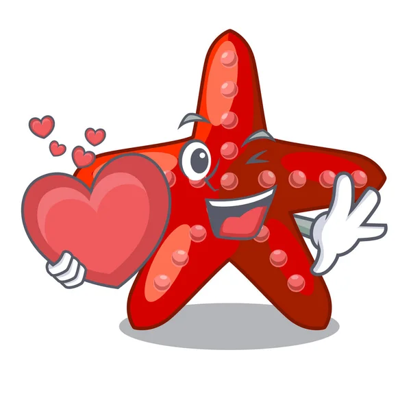 Con el corazón de estrellas de mar rojas en forma de dibujos animados — Archivo Imágenes Vectoriales