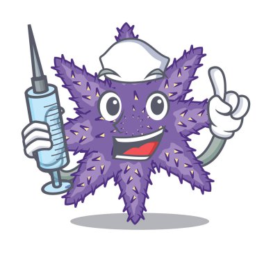 Hemşire mor denizyıldızı karikatür mercan resif üzerinde