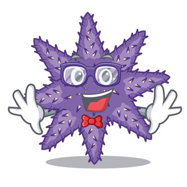 Geek mor denizyıldızı karikatür mercan resif üzerinde