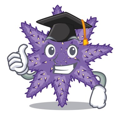 Mezuniyet mor denizyıldızı karikatür mercan resif üzerinde