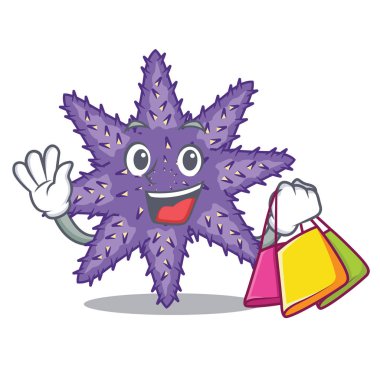 Çizgi film mercan resif üzerinde alışveriş mor denizyıldızı