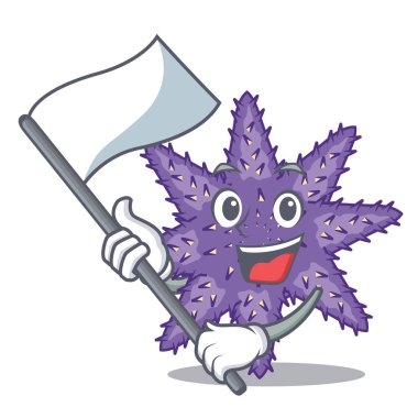 Bayrağı mor denizyıldızı karikatür kum yukarıda