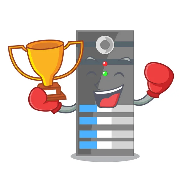 Boxing winner data server above the cartoon tables — Stock Vector