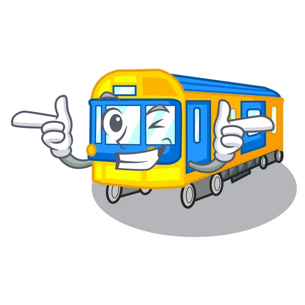 Vlak metra mrknutí hračky ve tvaru maskota — Stockový vektor