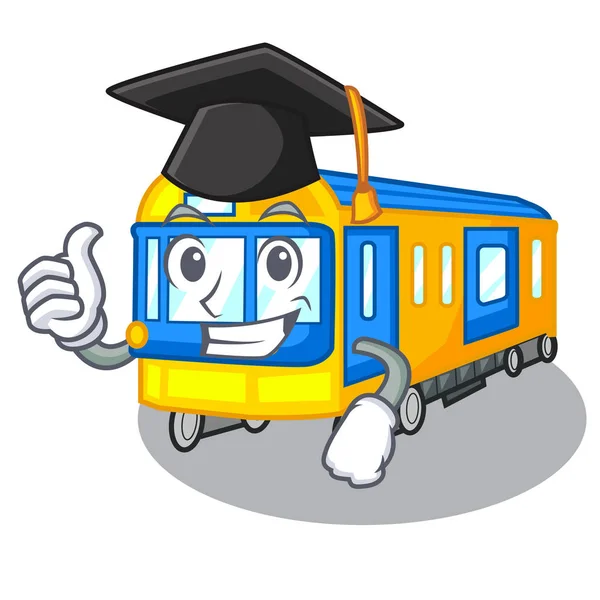 Afstuderen metro trein speelgoed in vorm mascotte — Stockvector