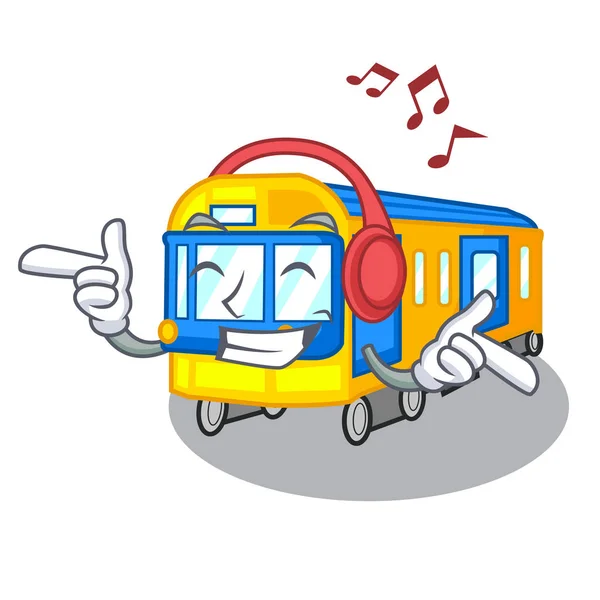 Прослушивание музыки поезд метро изолирован в мультфильме — стоковый вектор