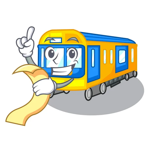 Mit Menü U-Bahn-Zug isoliert in der Karikatur — Stockvektor