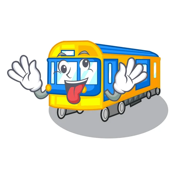 Gek miniatuur metro trein cartoon boven tafel — Stockvector