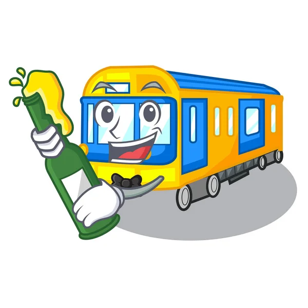 맥주 소형 지하철 기차 테이블 위에 만화 — 스톡 벡터