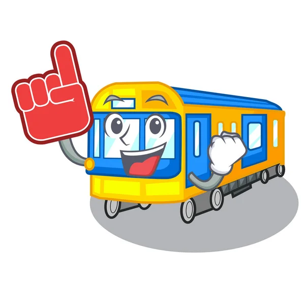 Espuma dedo miniatura metro tren de dibujos animados por encima de la tabla — Vector de stock