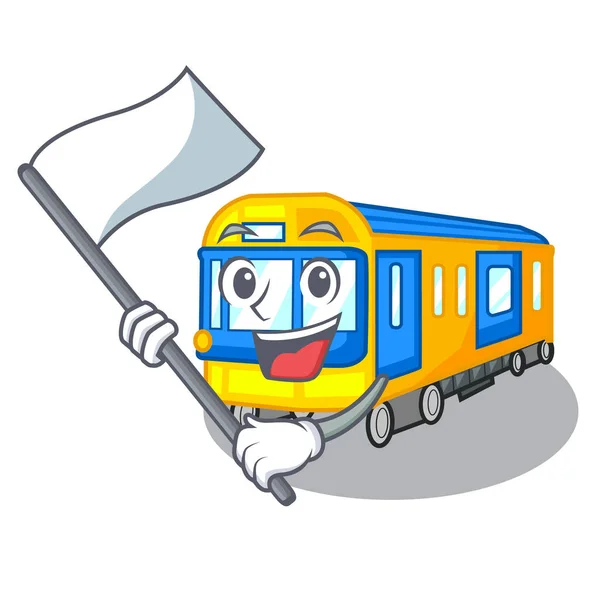 Z flagą miniaturowe metra pociągu kreskówka powyżej tabeli — Wektor stockowy
