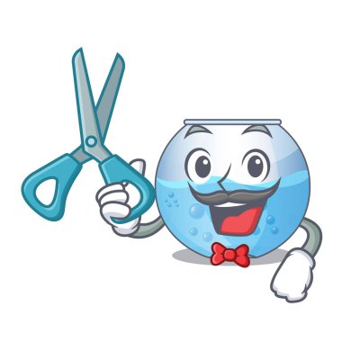 Çizgi film ile izole kase akvaryum berber