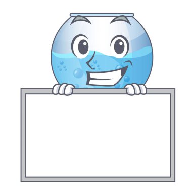 Tahta kase akvaryum ile karikatür izole ile sırıtarak