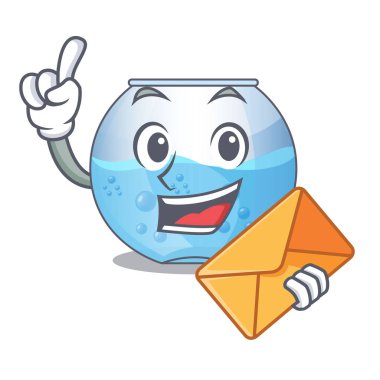 Zarf kase karikatür akvaryum ile ahşap masa üstünde