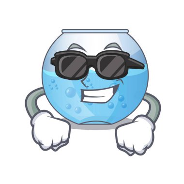 Süper cool kase karikatür akvaryum ahşap masa üstünde