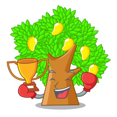 Boks şampiyonu oyuncak karikatür mango ağacı tablosunun üst kısmındaki