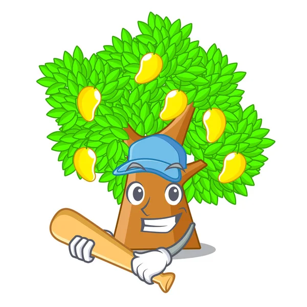 Gry baseball drzewa mango na białym tle z maskotką — Wektor stockowy