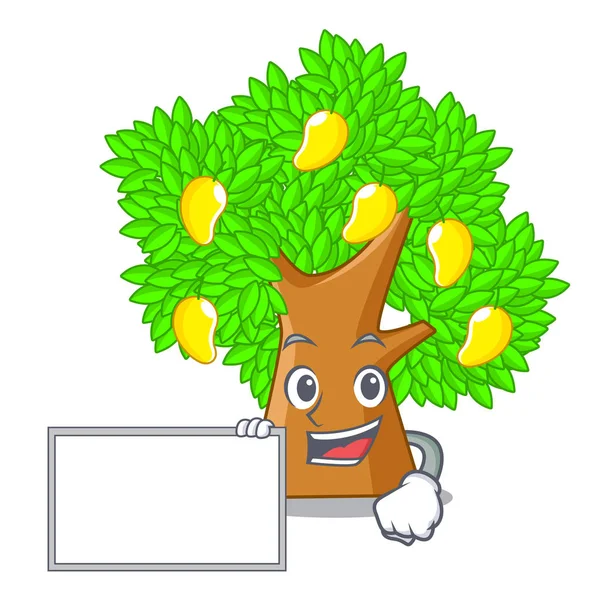 Z drzewa mango deska na białym tle z maskotką — Wektor stockowy
