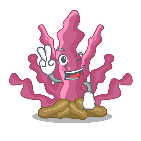 Twee vinger roze zeewier tekenfilms onder de zee — Stockvector