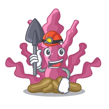Karikatür izole madenci pembe deniz yosunu