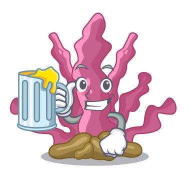 Karikatür izole suyu pembe deniz yosunu ile