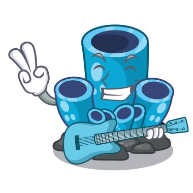 Gitar mavi sünger ile mercan maskotu izole.