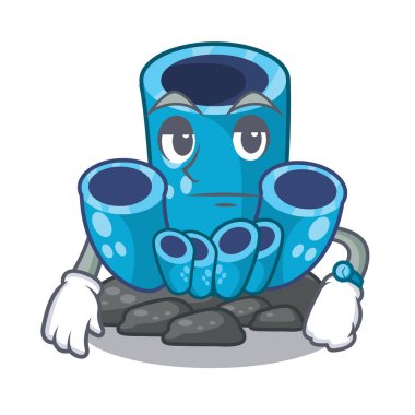 Mavi sünger deniz karikatür altında mercan bekliyor