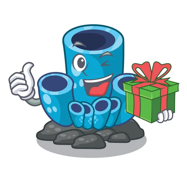 Con regalo de coral esponja azul aislado la mascota — Vector de stock
