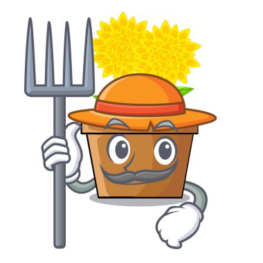 Çiftçi dahlia çiçeği karikatür şeklinde