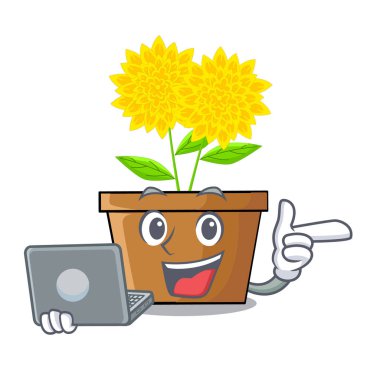 Karikatür şeklinde ile dizüstü dahlia çiçeği