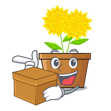 Karikatür izole kutusu dahlia çiçeği ile