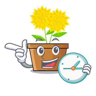 Karikatür izole saat dahlia çiçeği ile