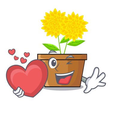 Maskot kök ile kalp dahlia çiçeği