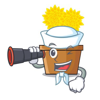 Denizci maskot kök dürbün dahlia çiçeği ile