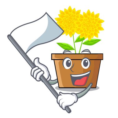 Karakter tencere ile bayrak dahlia çiçeği