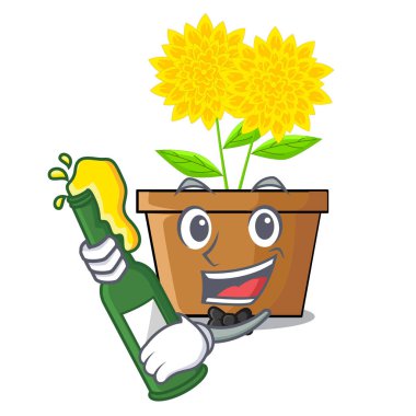 Karakter tencere ile bira dahlia çiçeği