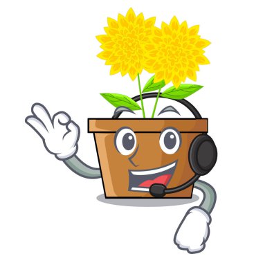 Karakter tencere ile kulaklık dahlia çiçeği
