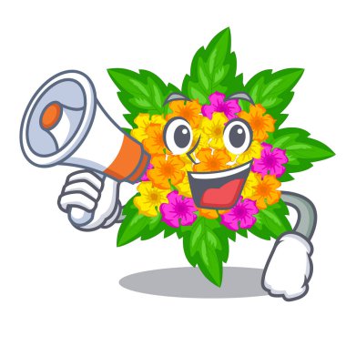 Maskot tencere ile megafon lantana çiçekler