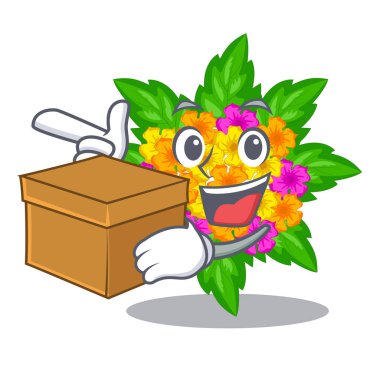 Kutusu lantana çiçek sopa ile karikatür kök üzerinde