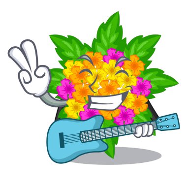 Gitar lantana çiçeklerle karikatür şeklinde