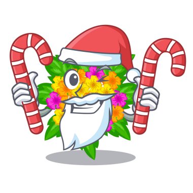 Santa karakteri ile izole şeker lantana çiçekli