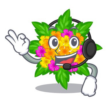 Karakteri ile izole kulaklık lantana çiçeklerle